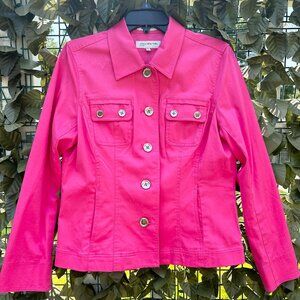 Jones New York, Hot Pink Stretch Spring Button Up Jacket